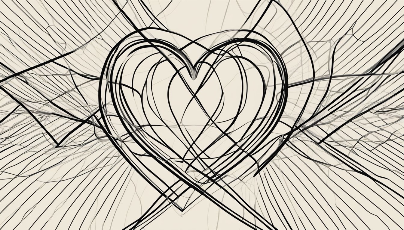 A heart surrounded by intertwined lines, symbolizing connections and love