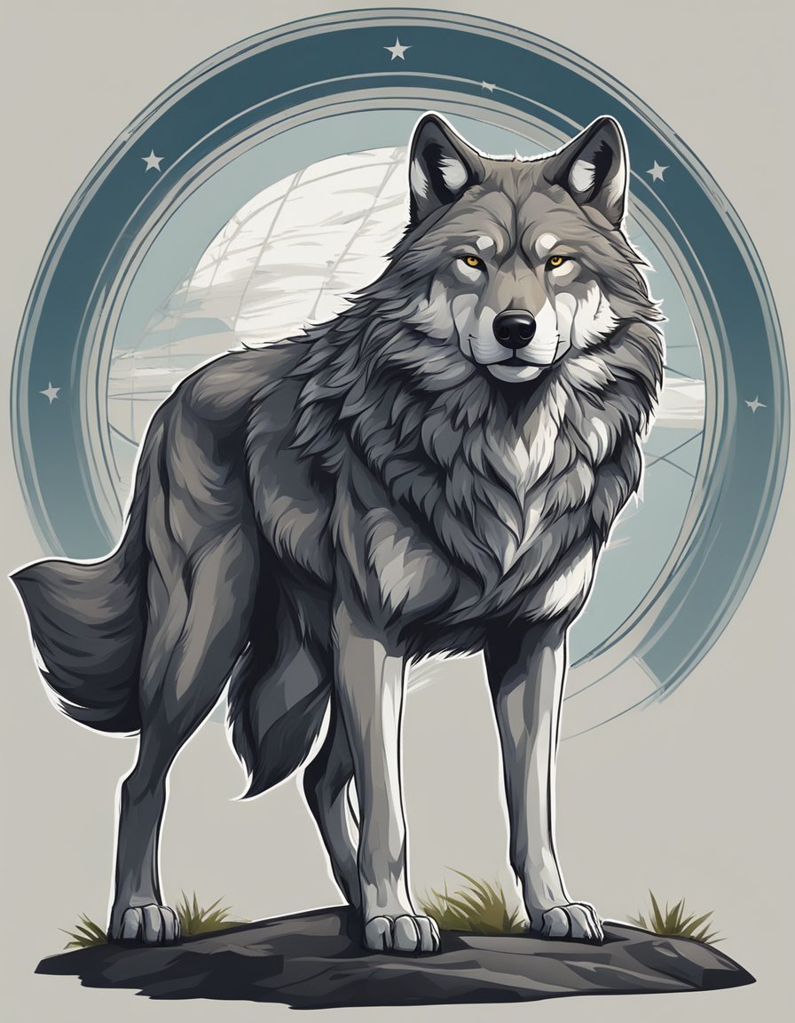 A wolf standing proudly, head held high, with a strong and confident stance, symbolizing loyalty and strength