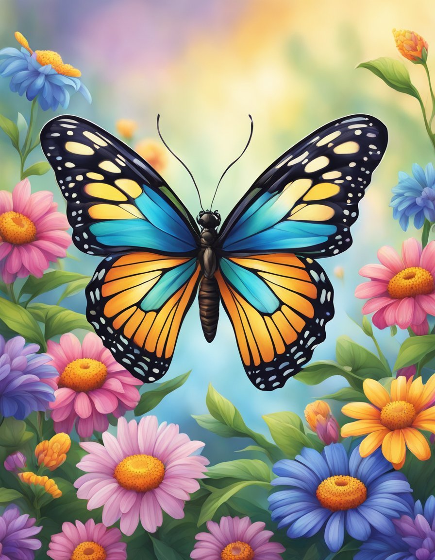 A vibrant butterfly emerges from a cocoon, representing transformation and growth.</p><p>It flutters among colorful flowers, embodying the top 20 spirit animals