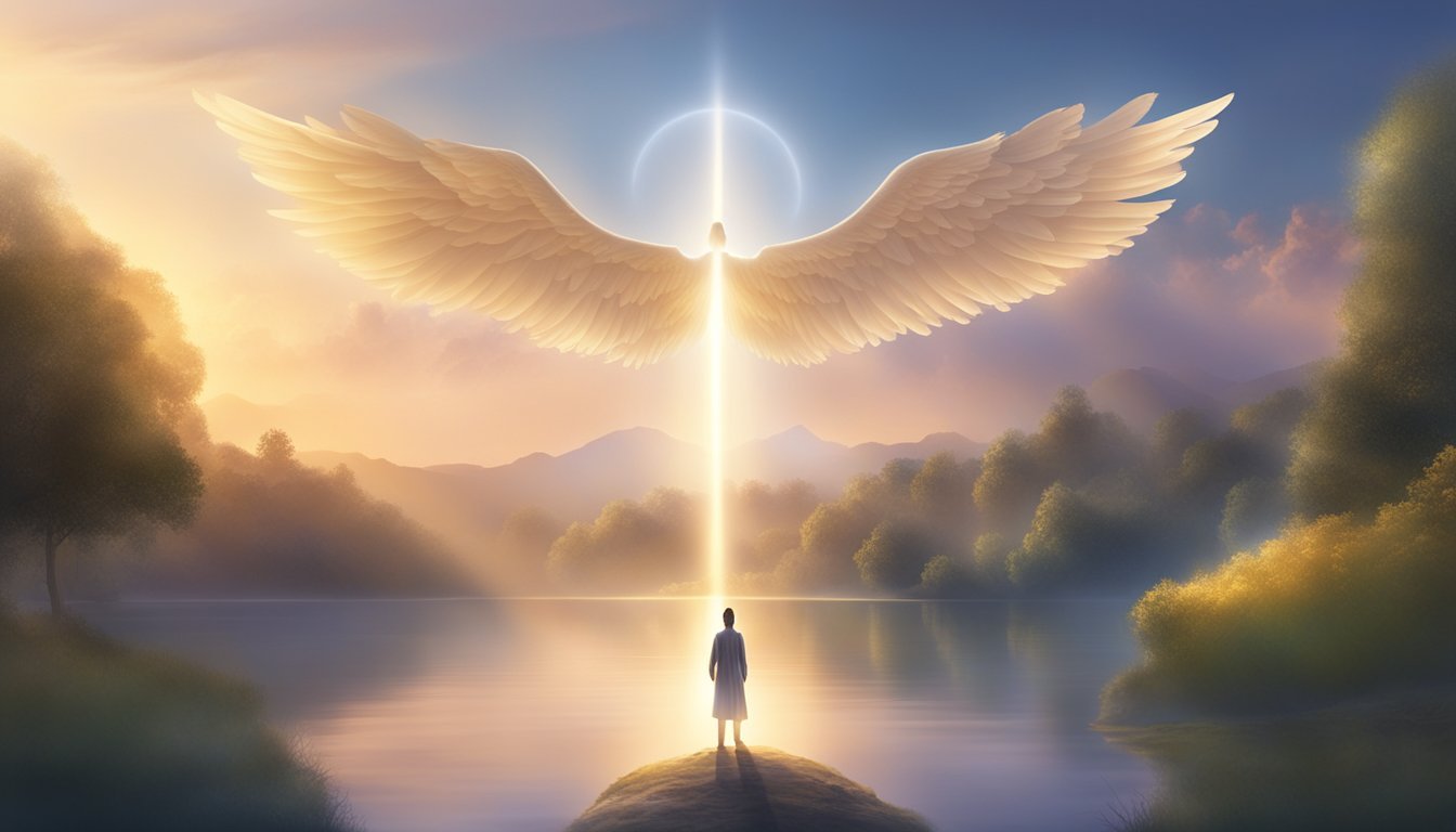 A glowing 1030 angel number hovers above a serene landscape at dawn.</p><p>Rays of light illuminate the surroundings, casting a peaceful and ethereal atmosphere