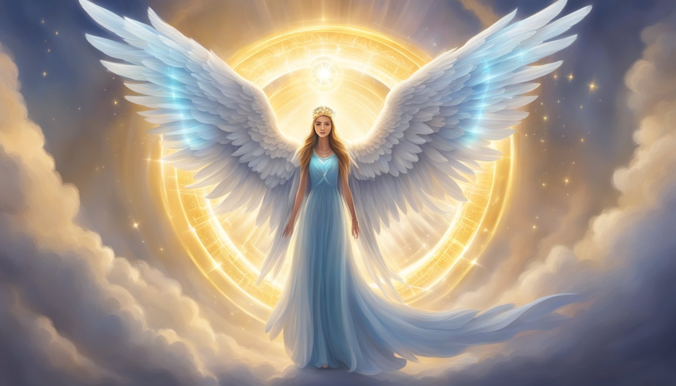 A glowing halo surrounds the numbers 1129, with angel wings extending outwards, radiating divine energy and light