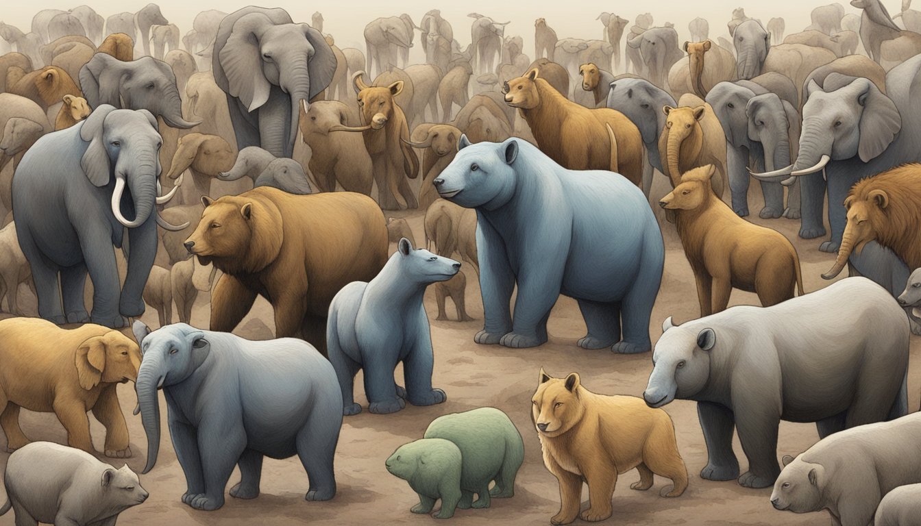 A circle of animals, some standing tall, others crouching low.</p><p>One appears to be leading the group, while others listen and react