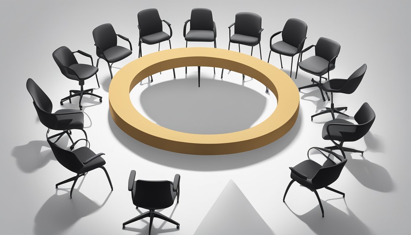 A circle of chairs with one chair in the center, symbolizing leadership.</p><p>Other chairs are arranged in a semi-circle, indicating equality and collaboration