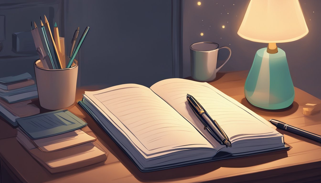 A journal sits open on a nightstand, surrounded by a soft glow.</p><p>A pen rests beside it, ready to capture the dreams of the night