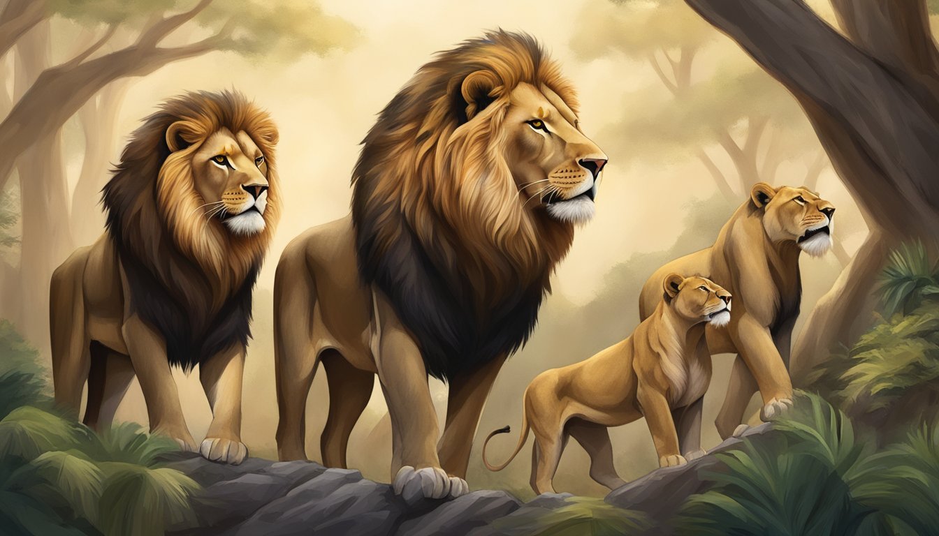 A group of lions work together to overcome obstacles, symbolizing the strength of support networks.</p><p>The lions stand tall and proud, exuding confidence and determination as they conquer challenges