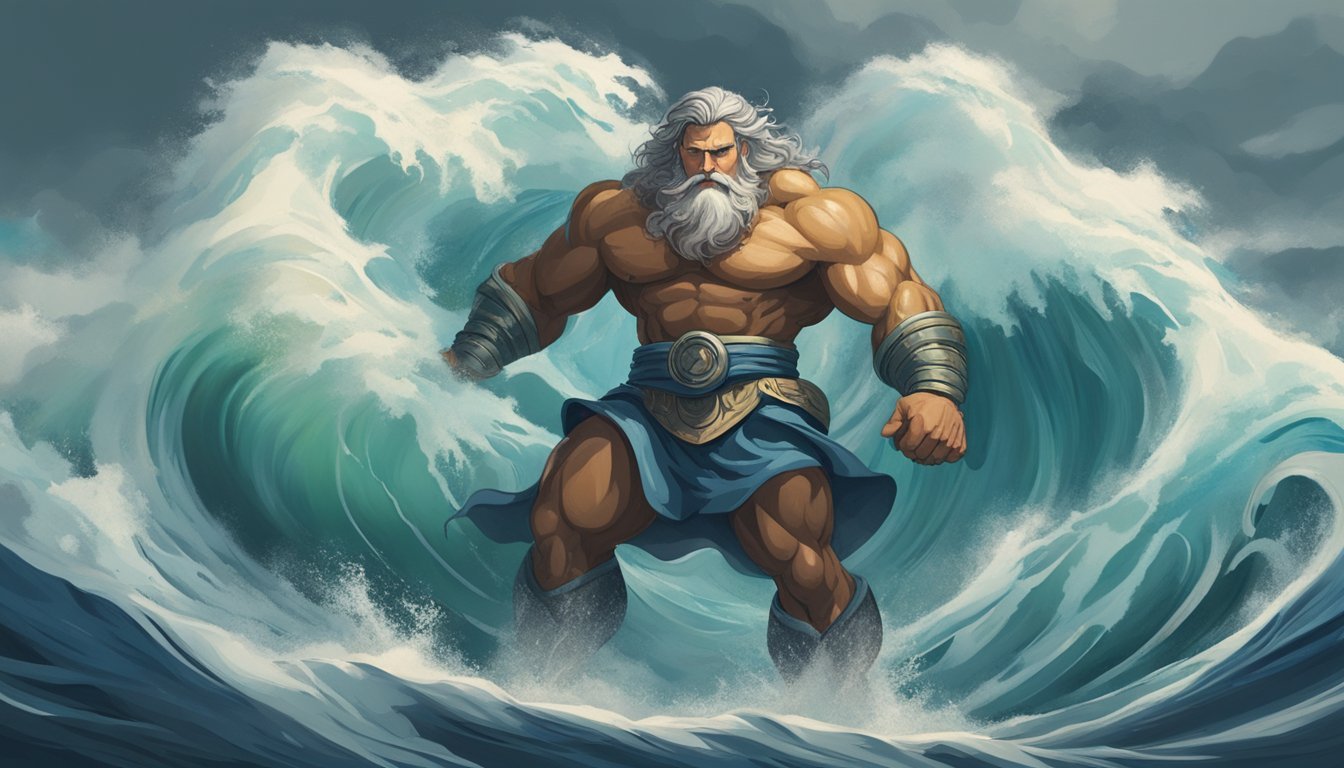 A powerful figure stands amidst a turbulent sea, with waves crashing around them.</p><p>The figure exudes strength and confidence, ready to fight on behalf of others