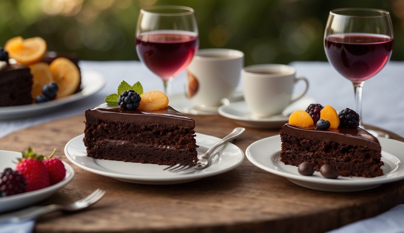 A table set with a slice of rich chocolate cake and a glass of rosé, creating a mismatched pairing.</p><p>The cake's decadent sweetness clashes with the wine's delicate flavors, creating an unappetizing combination