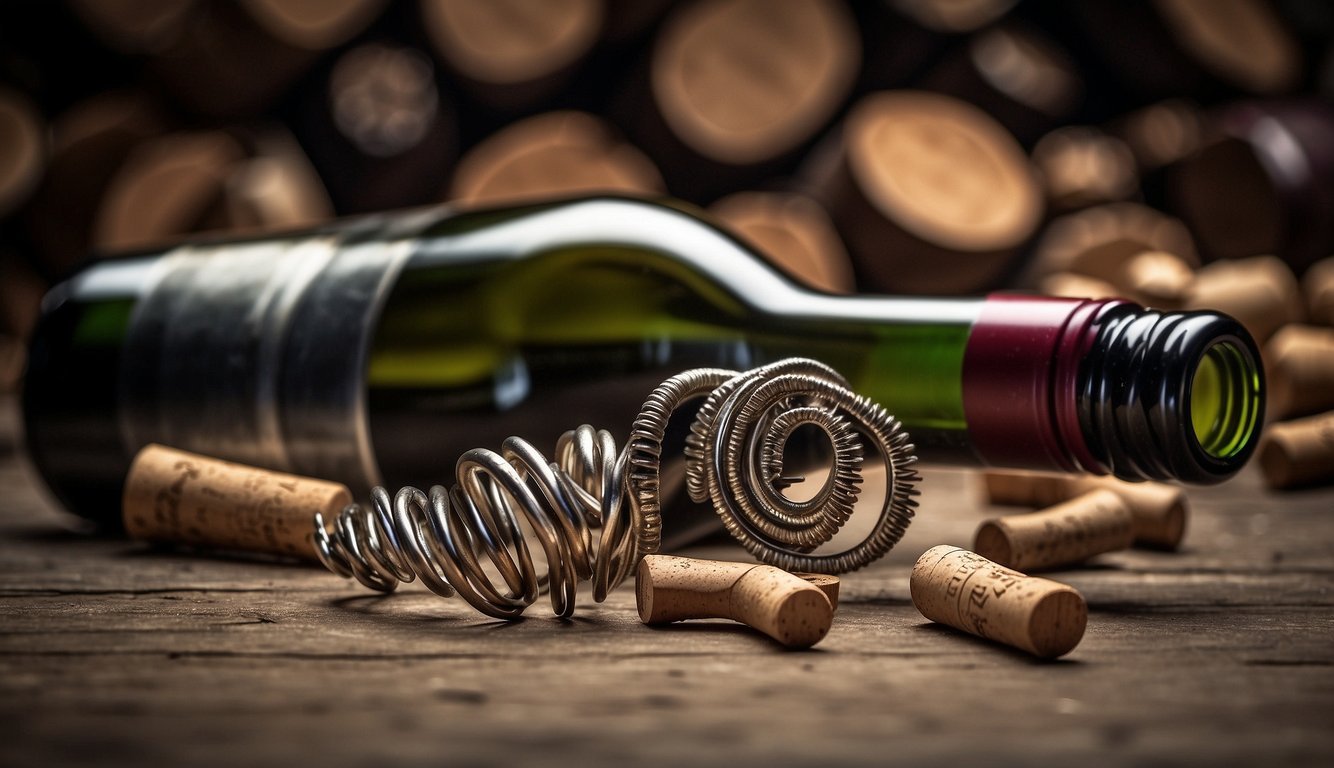 A frustrated corkscrew lies abandoned next to a bottle of wine, surrounded by bent and broken corks.</p><p>Its metal spirals are twisted and mangled, reflecting the emotional toll of a toxic relationship