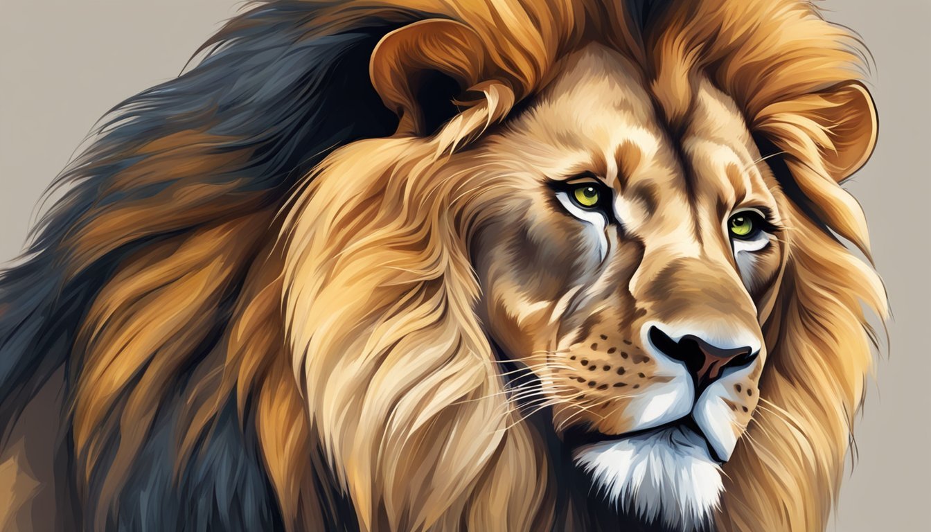 An African lion standing proudly, with a majestic mane and a fearless gaze, embodying the spirit of courage