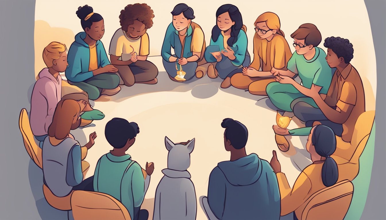 A group of enthusiasts gather in a circle, each holding an object representing their spirit animal.</p><p>They exchange tips and tricks for honoring their animal daily