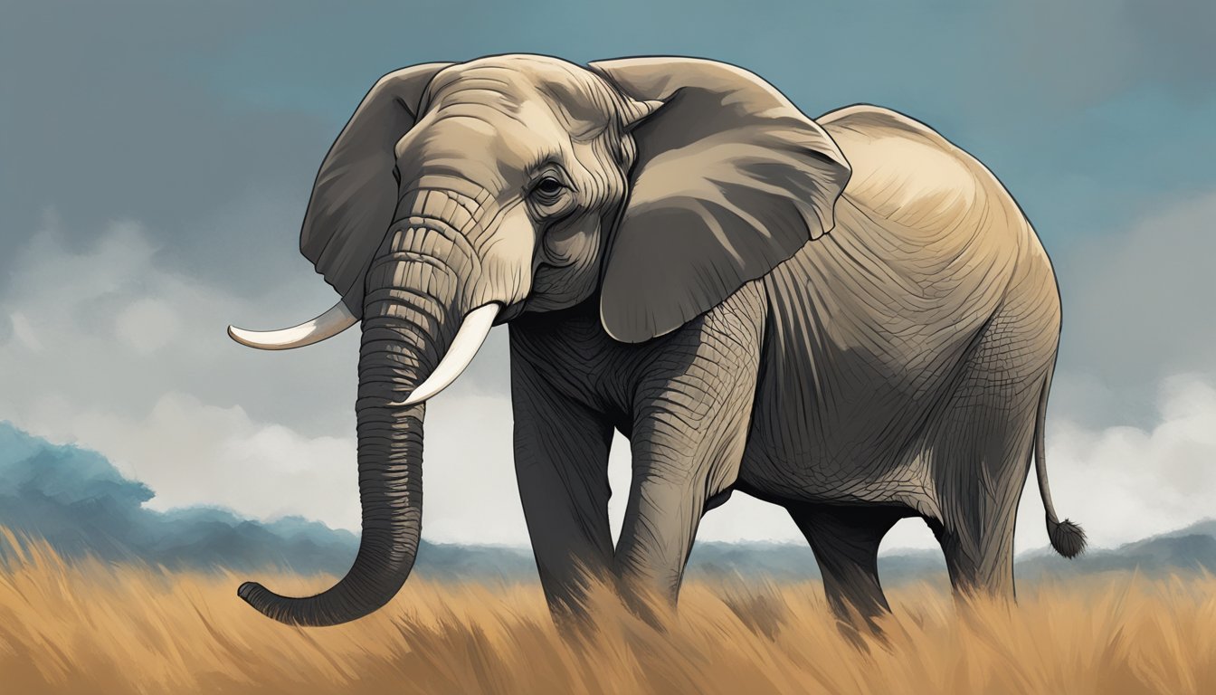 An elephant stands tall, its trunk raised in a gesture of strength and determination.</p><p>Its eyes are focused and unwavering, exuding a sense of justice and authority