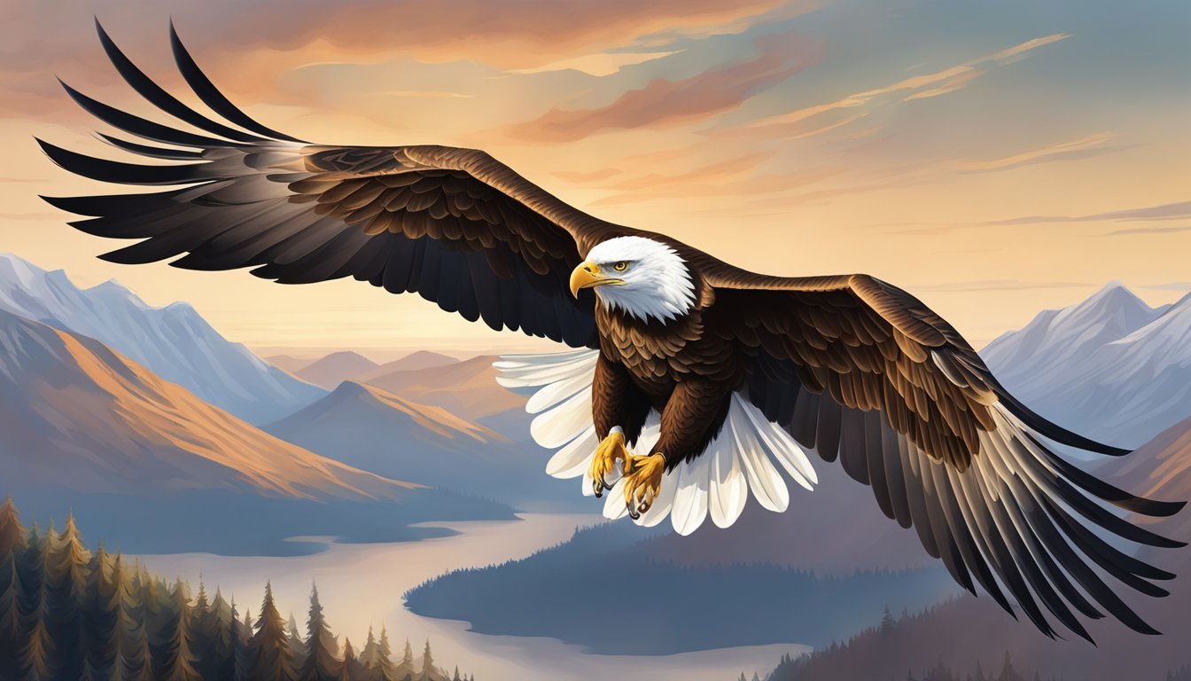 An eagle soars high above, its keen eyes scanning the vast landscape below.</p><p>Its majestic wings spread wide, exuding a sense of power and wisdom