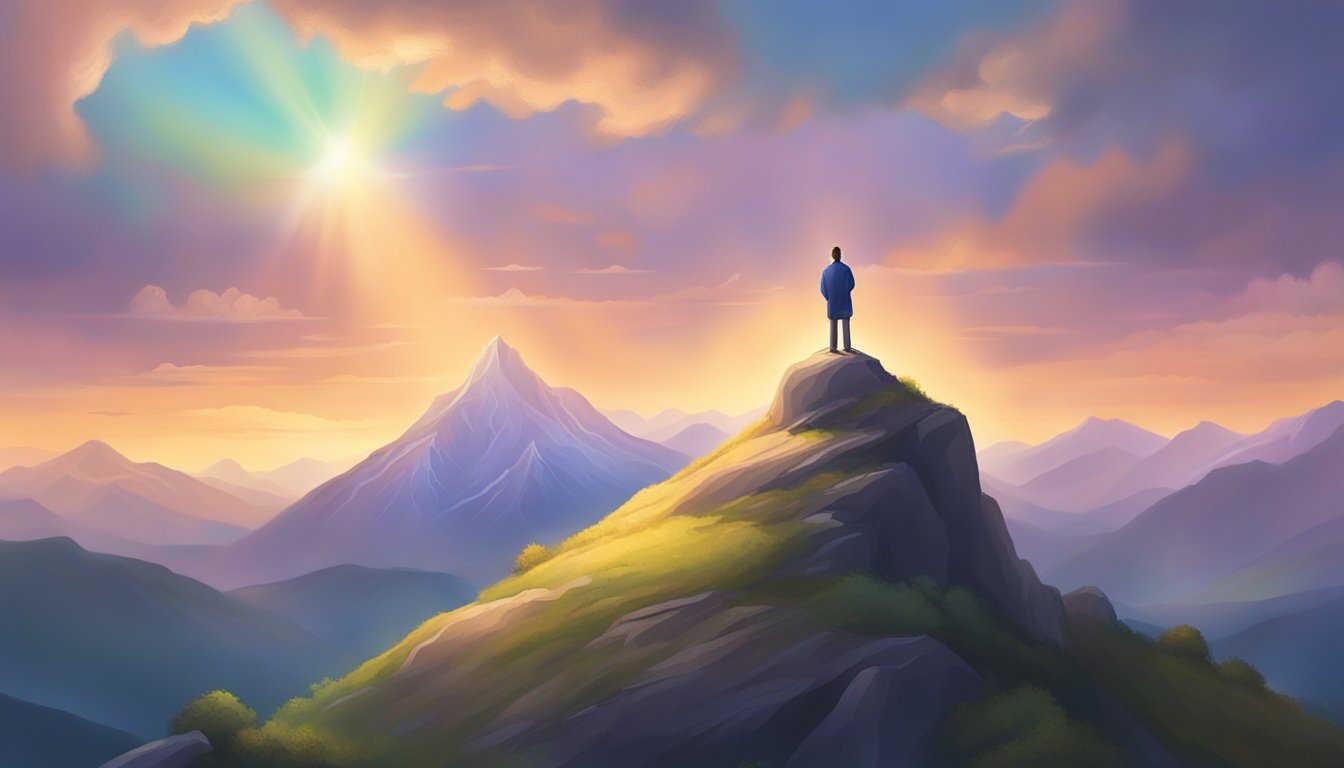 A figure stands atop a mountain, surrounded by serene nature.</p><p>A glowing light emanates from within, symbolizing the essence and importance of spiritual journeys