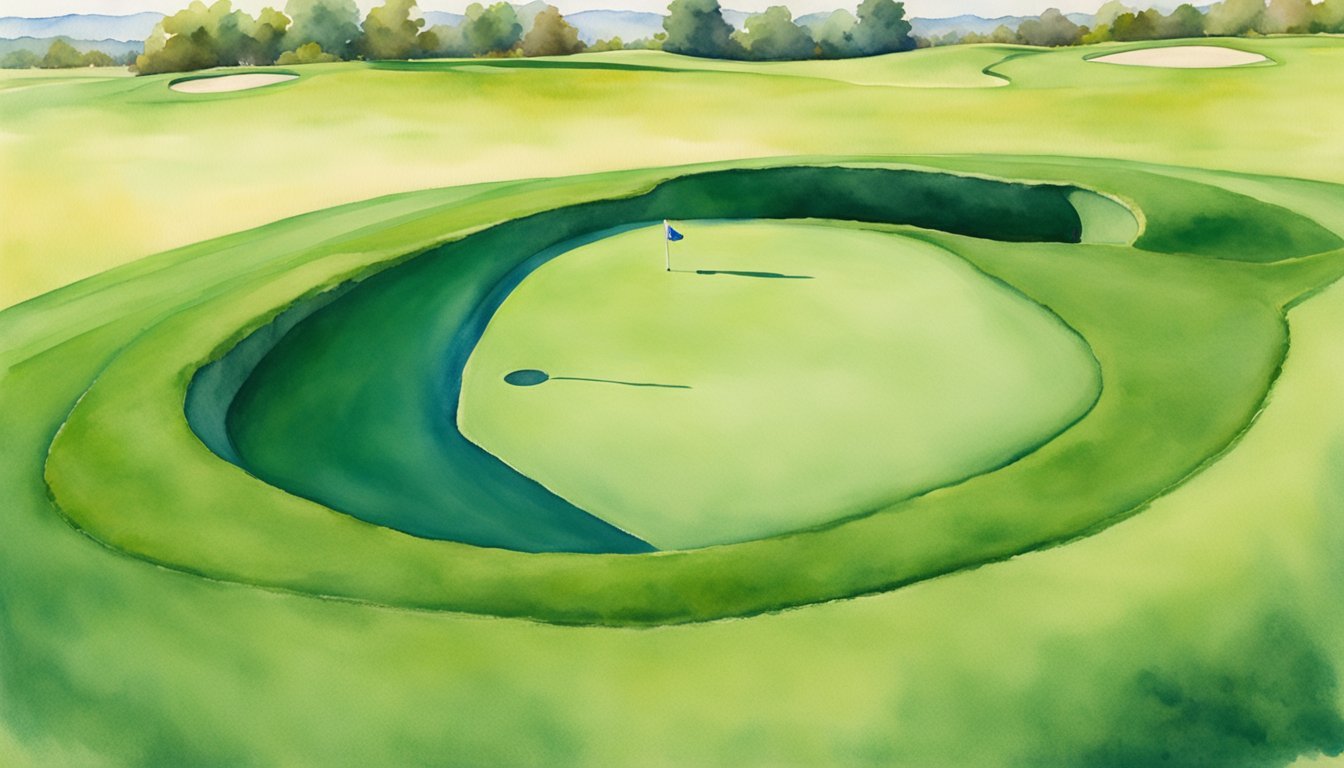 A golf ball rolls towards the hole on a smooth, green putting surface