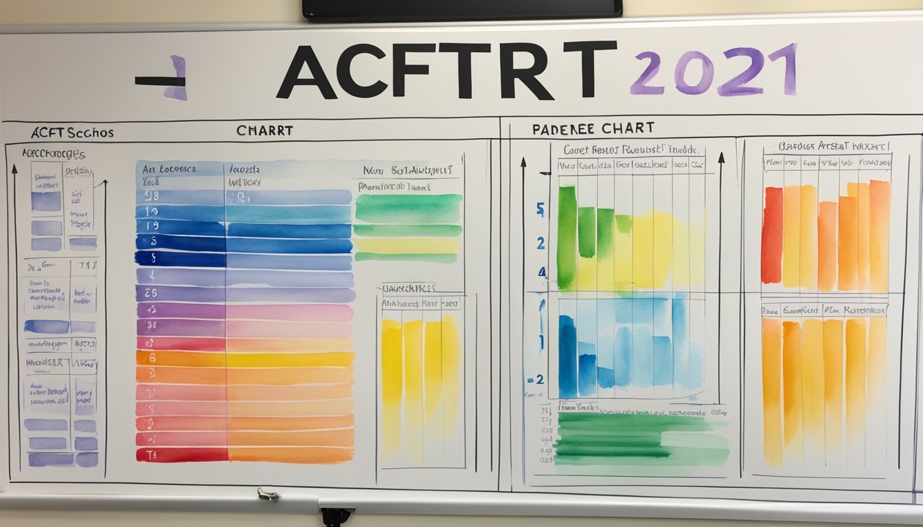 The ACFT score chart displayed on a whiteboard with clear, colorful graphics and labeled categories for each exercise