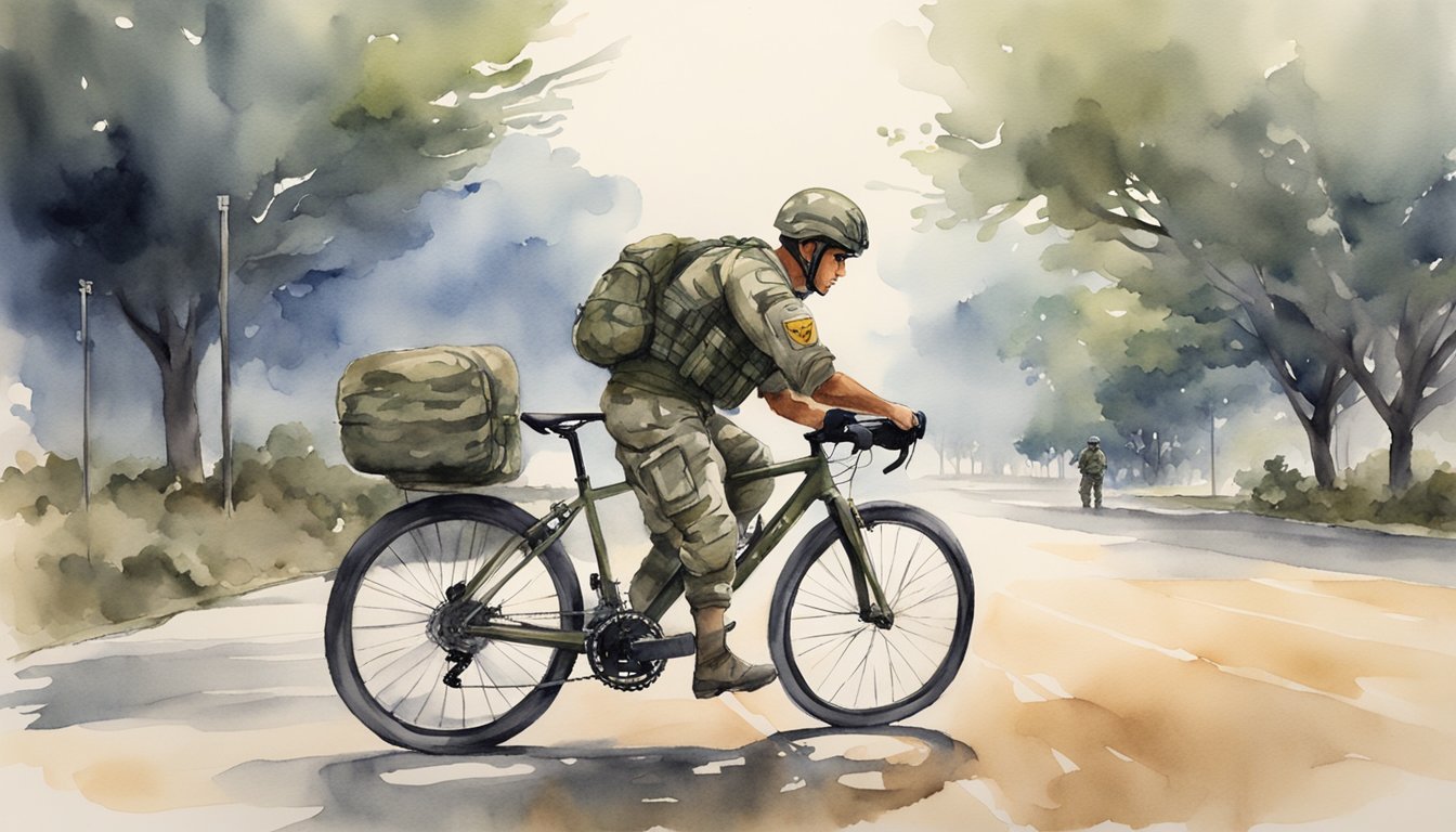 A soldier completes the ACFT bike portion, reaching the required standards