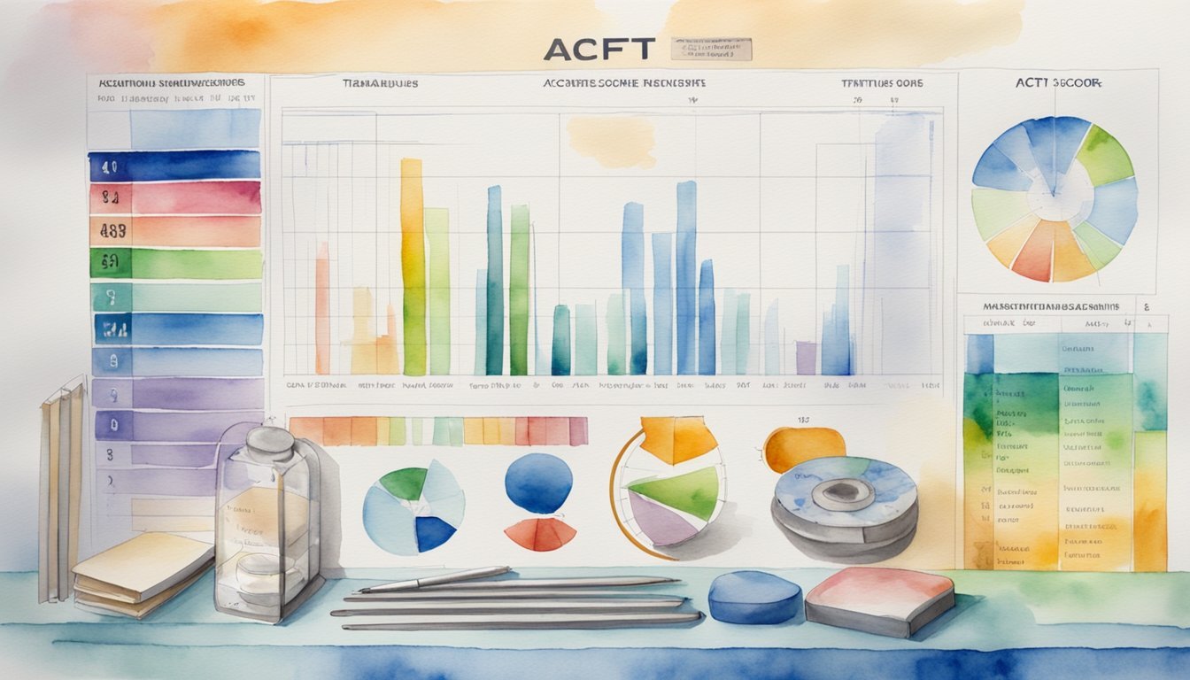 A chart displaying the ACFT score categories and corresponding techniques, surrounded by various training equipment and tools