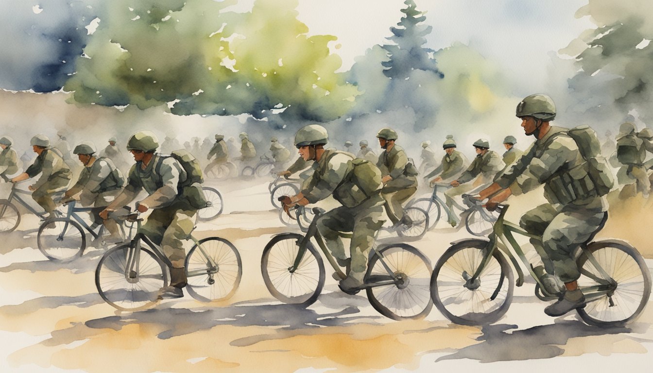 Soldiers performing various ACFT exercises with bikes nearby