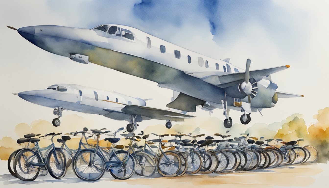 A group of aircraft and bicycles lined up according to policy and administration standards