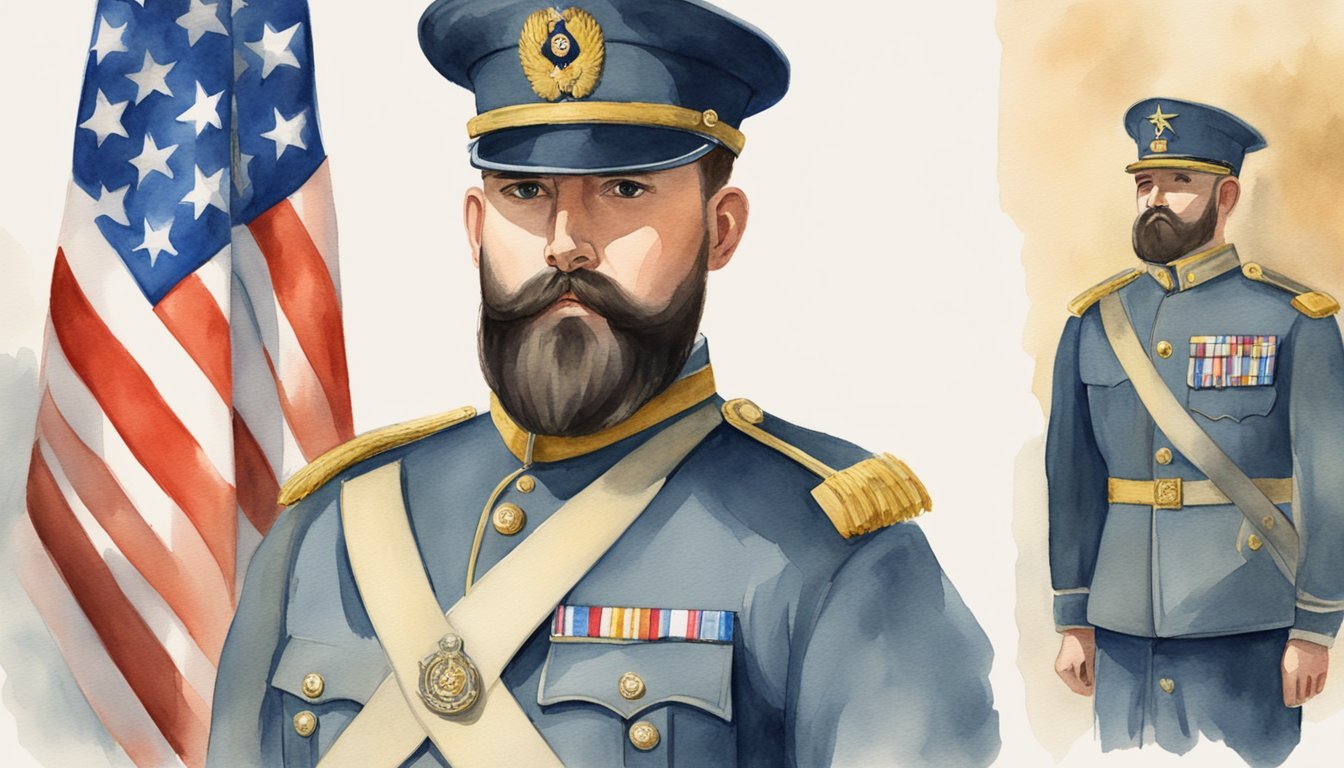 Soldier's uniform with proper insignia, following AR 670-1 regulations.</p><p>Beard neatly groomed, in compliance with army regulations