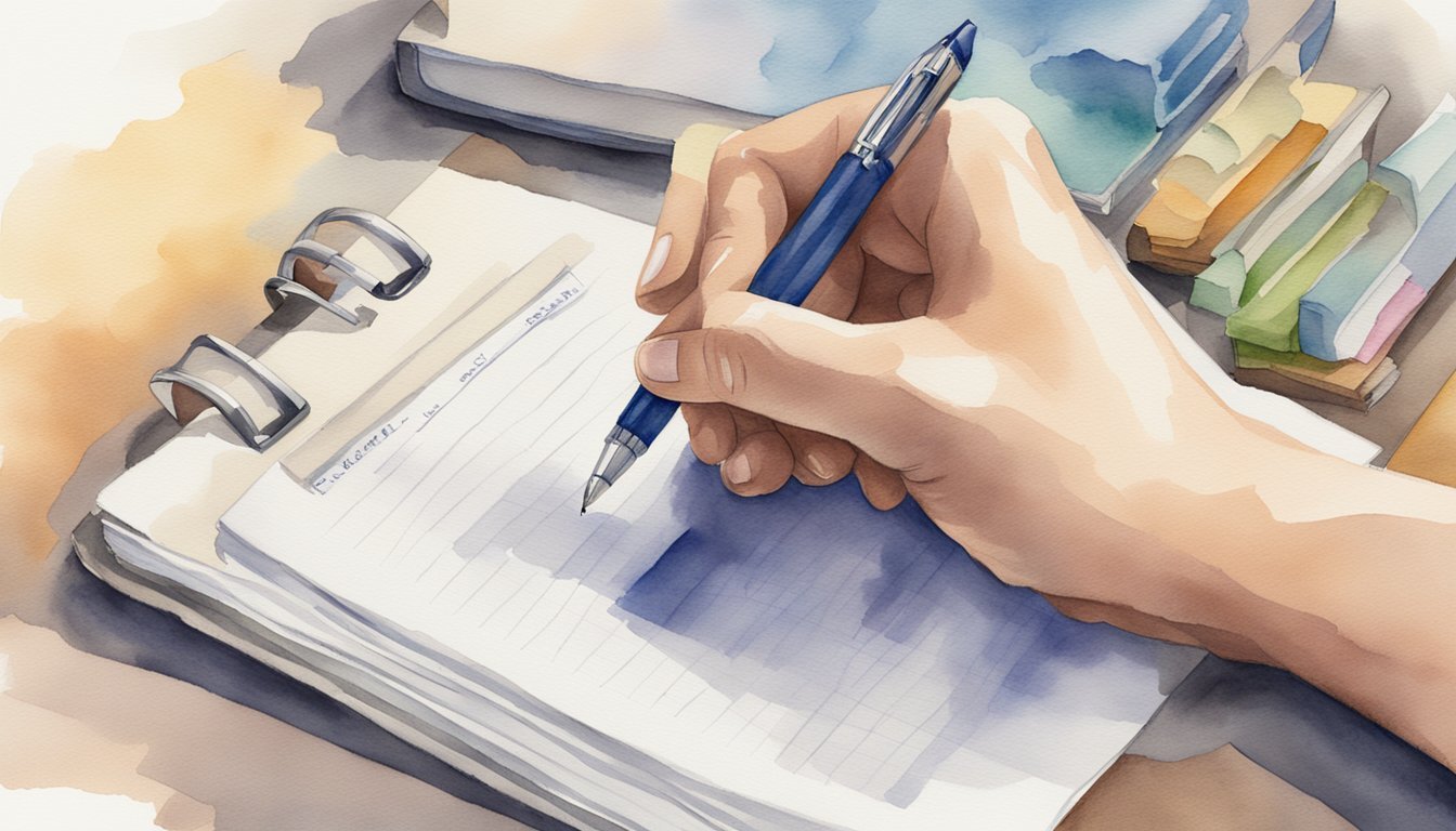 A hand holding a pen, crossing off items on a list titled "List Management index."