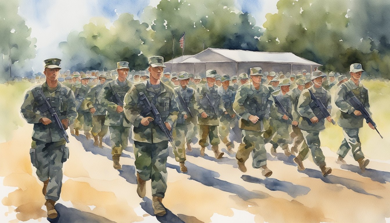 National guard members in formation, receiving leadership training