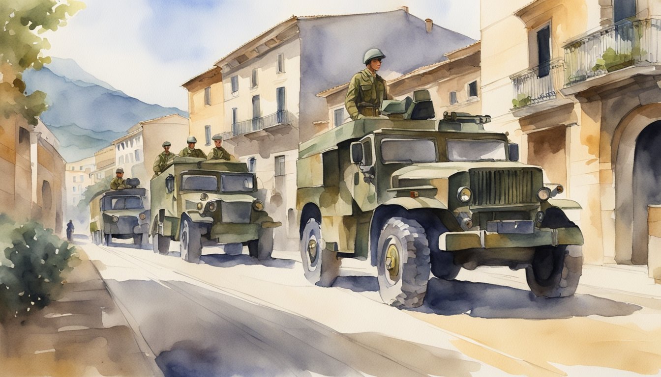 Military vehicles and uniformed personnel in Spain