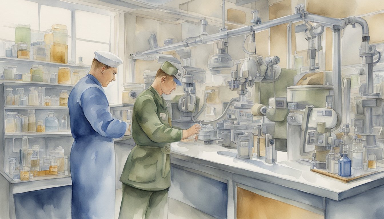 Military inventions impact public health: vaccines, antibiotics, medical imaging, trauma care, prosthetics, and more.</p><p>Illustrate these innovations in a medical setting