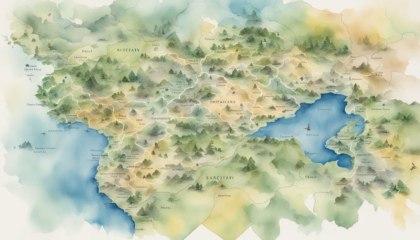 A map showing borders, terrain, and key locations with military forces positioned strategically based on political and geographic factors