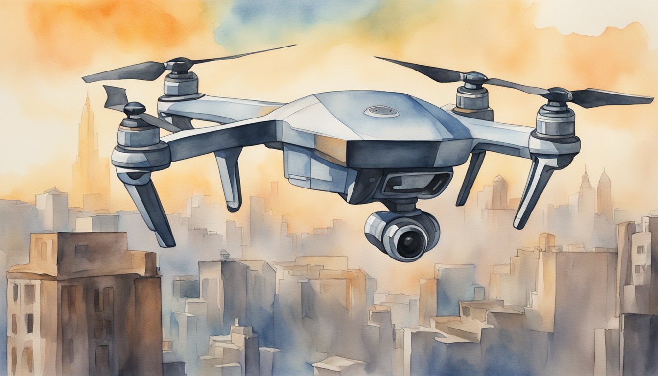 A drone hovers above a city, capturing both awe and concern.</p><p>Its sleek design contrasts with the historic backdrop, symbolizing the evolution of air power