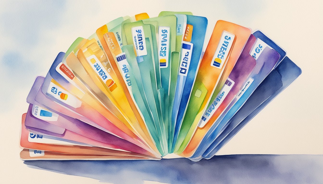 A stack of 10 colorful credit cards arranged in a fan shape, with the words "Cash Back" prominently displayed on each card