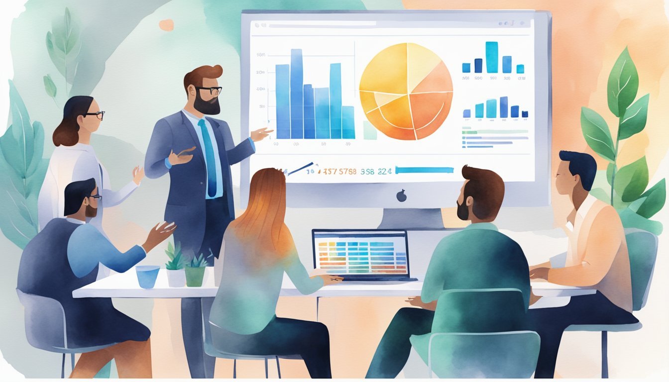 A group of investors gather around a computer screen, discussing real estate crowdfunding.</p><p>Charts and graphs are displayed, highlighting key points