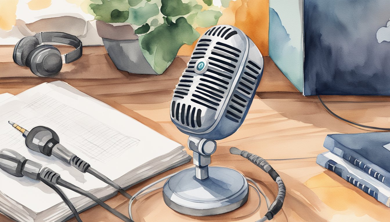 A microphone stands ready, surrounded by headphones and a list of the top 10 financial podcasts.</p><p>The Dave Ramsey Show logo is displayed prominently