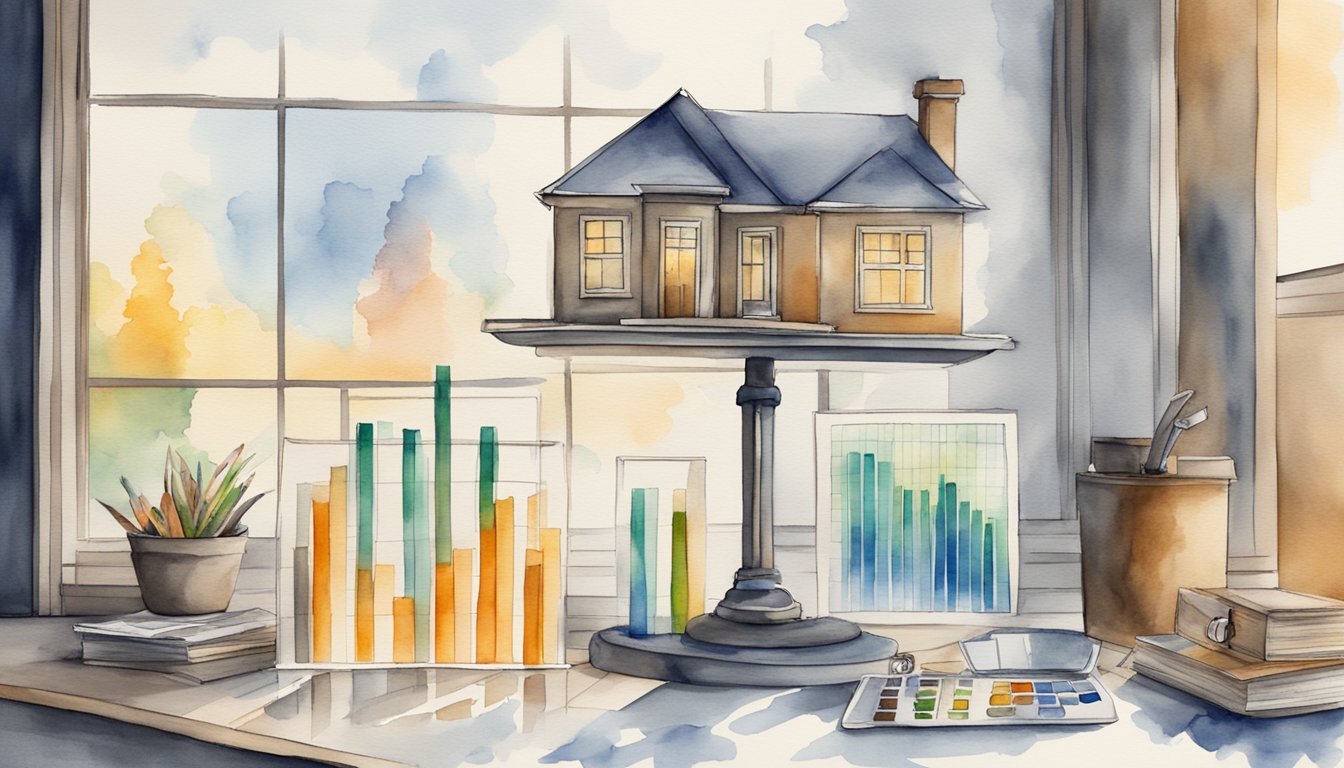 A house and a stock market graph stand side by side, with a scale balancing them.</p><p>A key hovers above, representing the 8 factors to consider