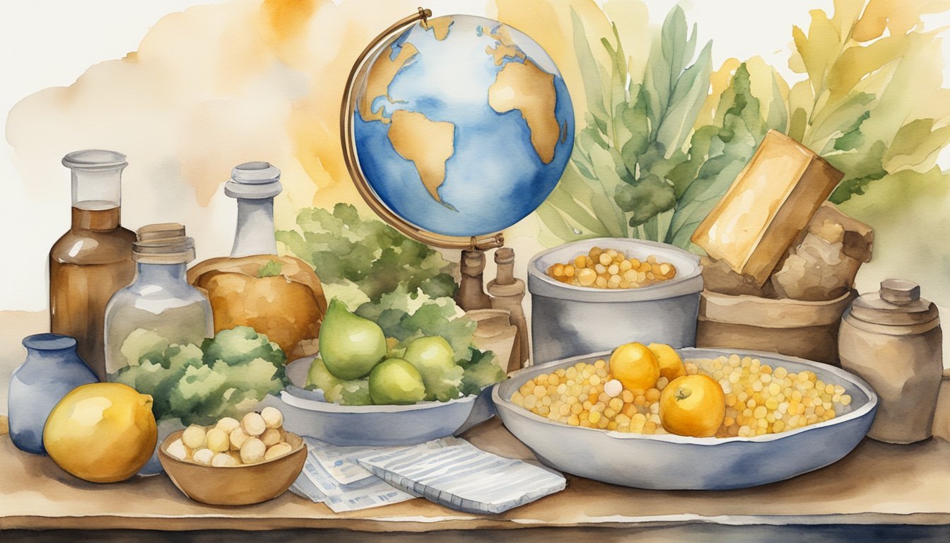 A table with a variety of commodities such as gold, oil, and agricultural products.</p><p>Charts and graphs showing diversification strategies.</p><p>A globe in the background symbolizing global markets