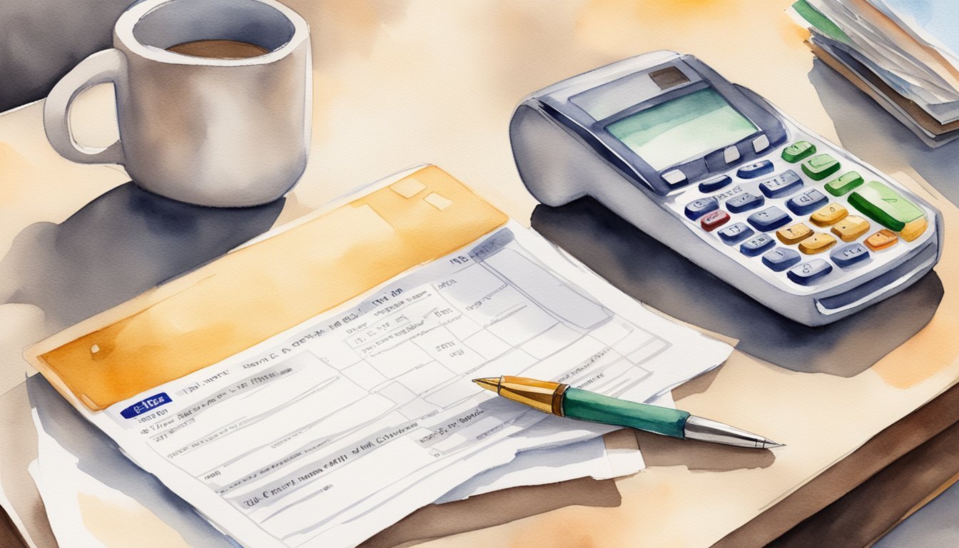 A table with a credit card application form, a pen, and a list of fees and charges.</p><p>A person reading the "10 Things To Know Before You Apply for a Credit Card" document