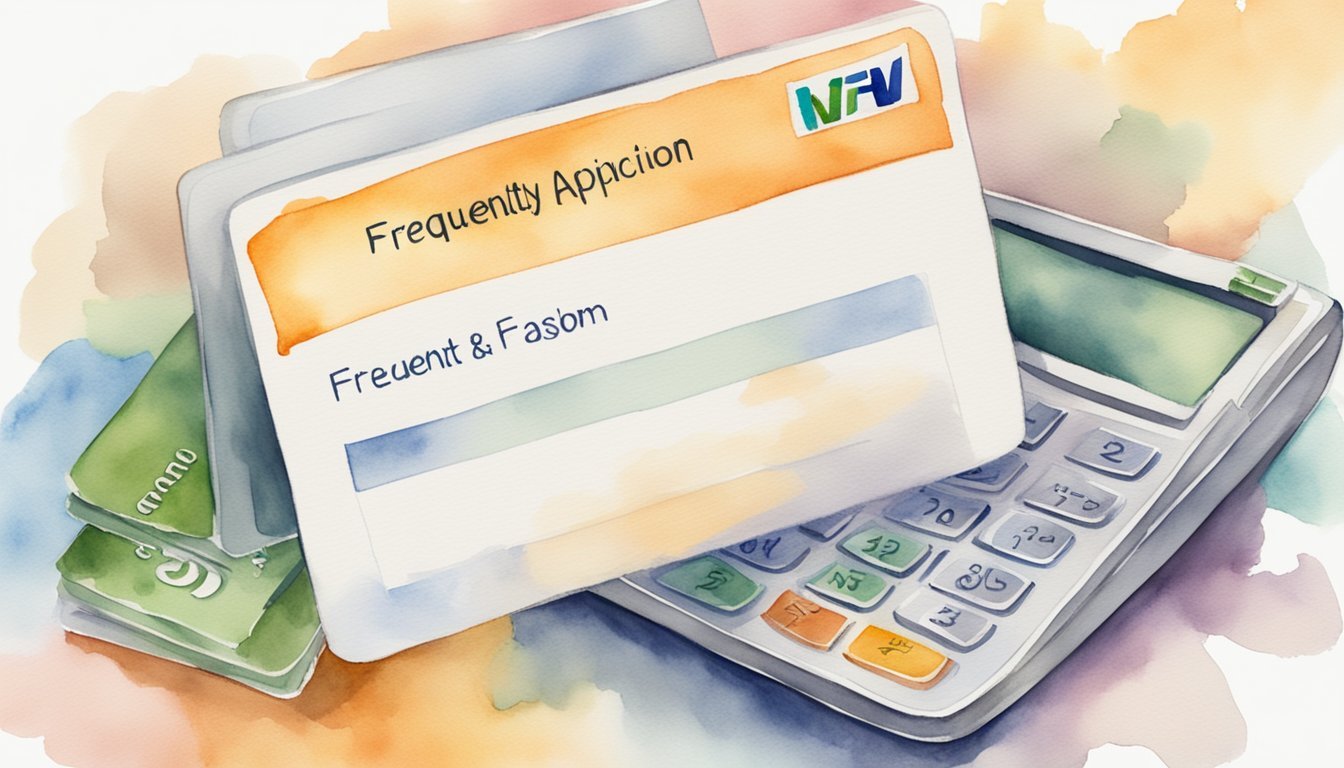 A credit card application form surrounded by 10 informative bullet points, with a "Frequently Asked Questions" banner at the top