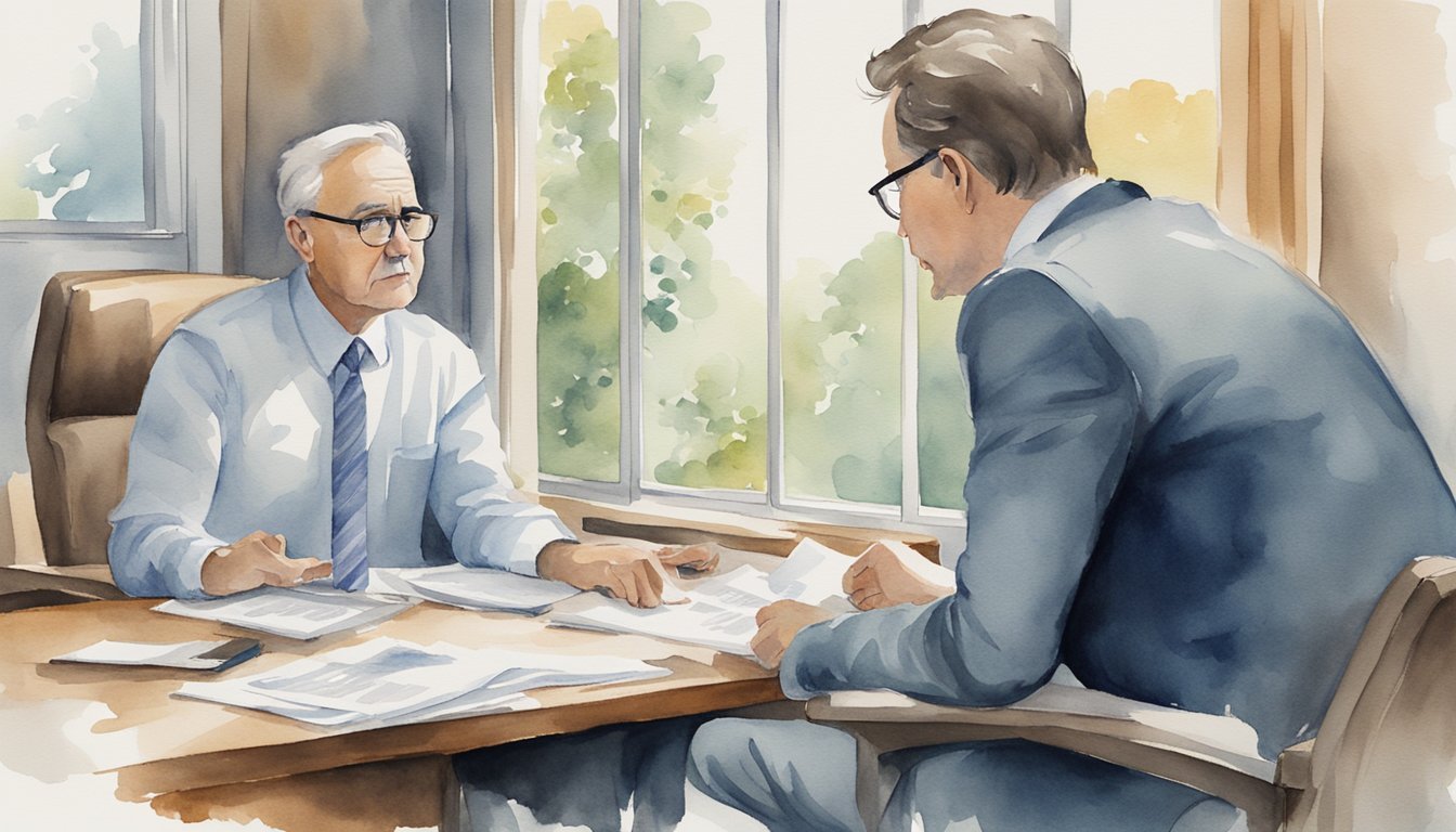 A person sitting across from a financial advisor, looking confused as the advisor fails to explain their investment philosophy.</p><p>The advisor appears dismissive and uninterested