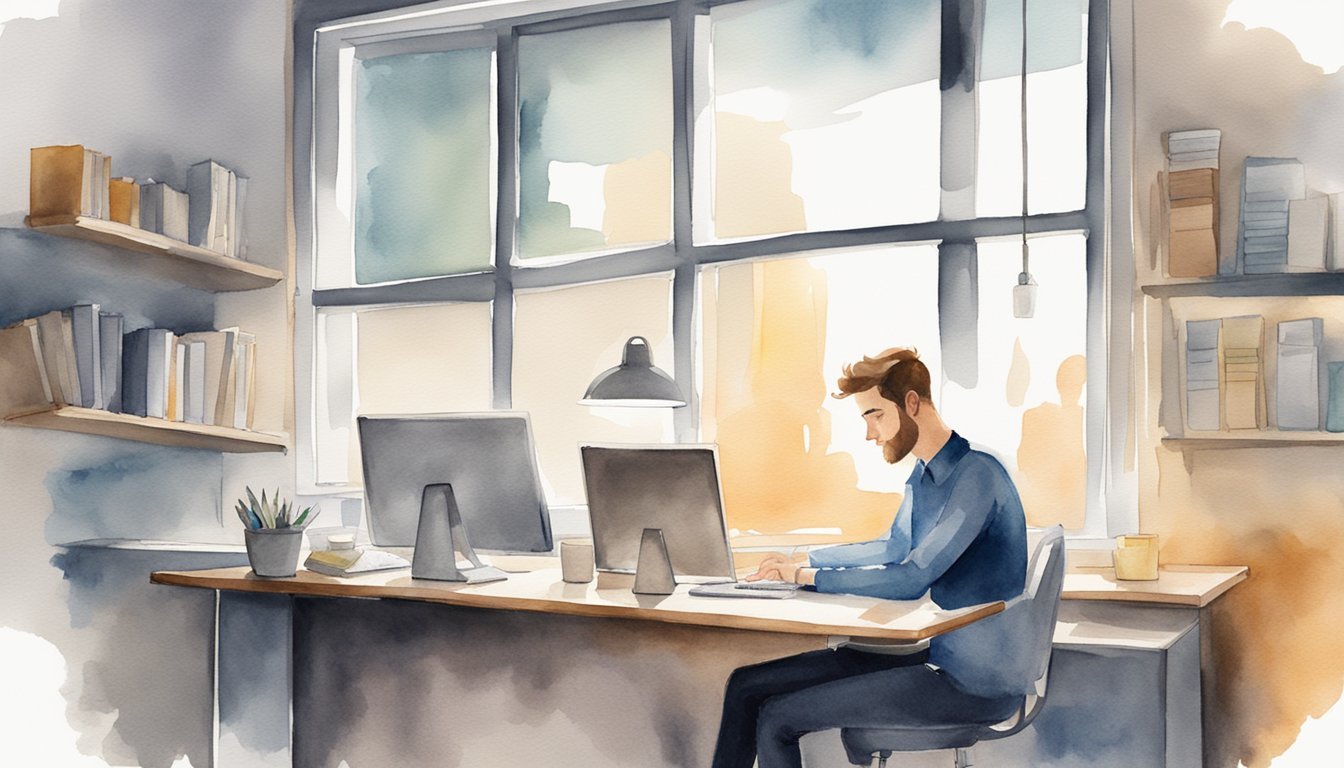 A freelancer sits alone at a desk with no benefits.</p><p>A full-time employee enjoys perks in a bustling office