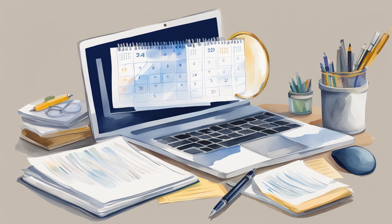 A desk with a laptop, pen, and paper.</p><p>A calendar showing the date.</p><p>A stack of insurance documents.</p><p>A magnifying glass highlighting key points.</p><p>A checklist of 10 tips