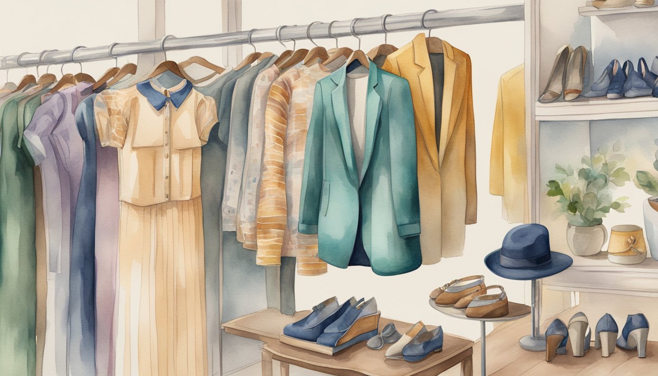 Vintage clothing displayed on a digital platform, with a variety of styles, colors, and patterns.</p><p>A computer or smartphone shows a user browsing through the collection