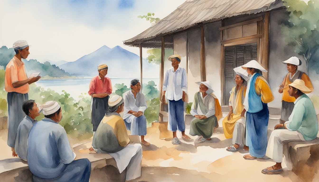 A group of tourists engages with locals, learning about traditions and customs.</p><p>The guide shares insights, while the visitors listen intently