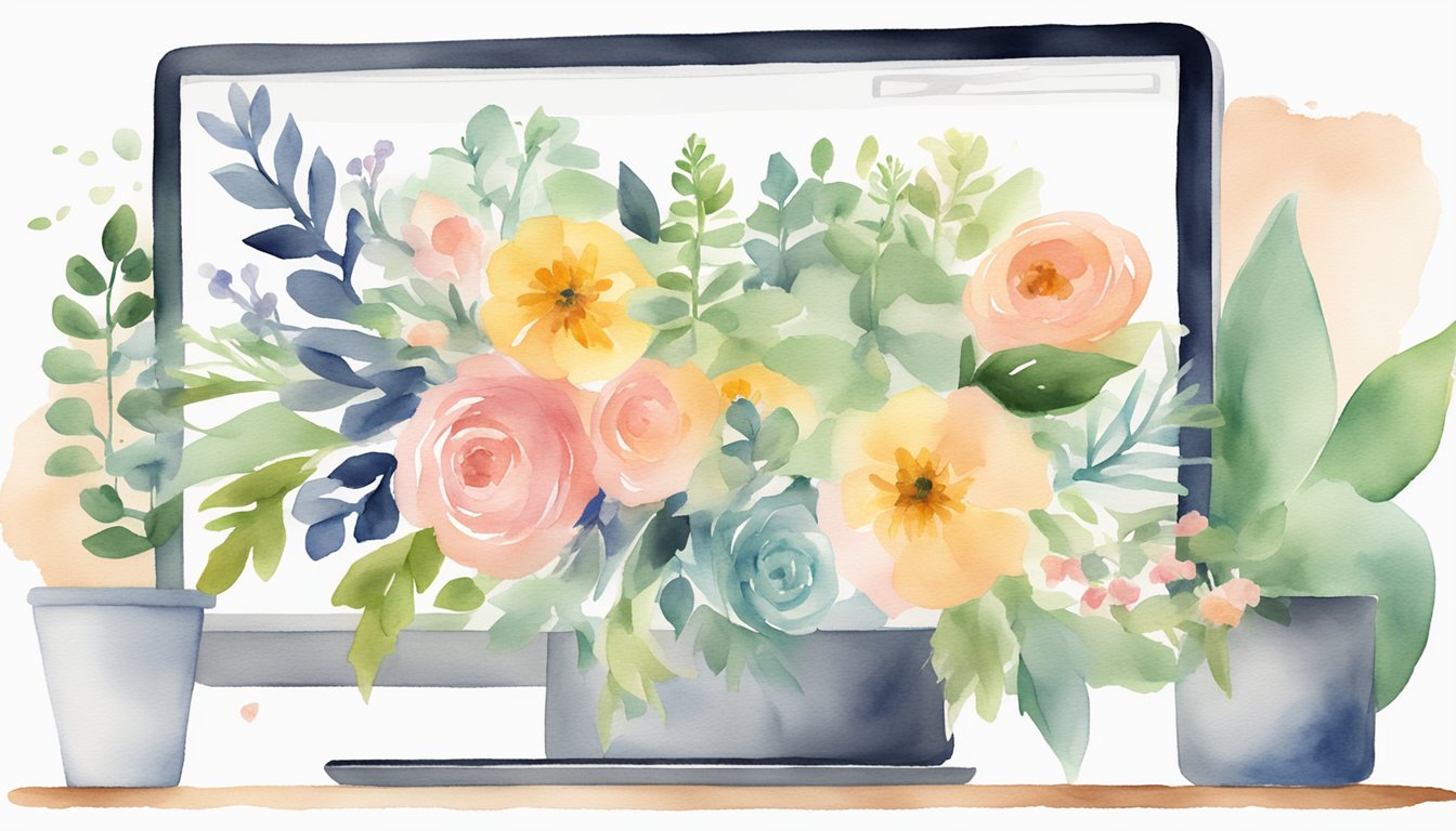 A computer screen displaying a website with a list of frequently asked questions about online flower arranging classes