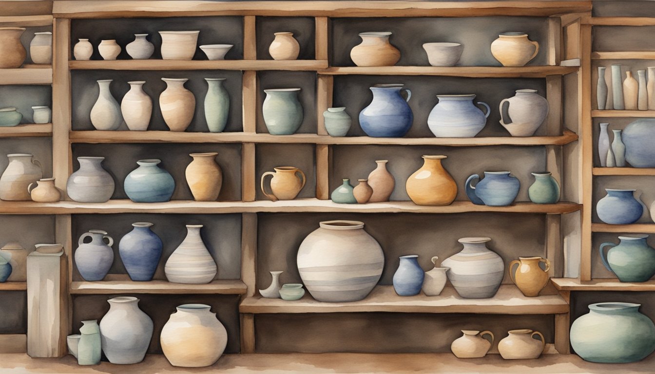 A rustic pottery wheel spins as skilled hands shape clay into a beautiful vase.</p><p>Shelves are lined with unique, handcrafted pottery pieces, each displaying the artist's individual style