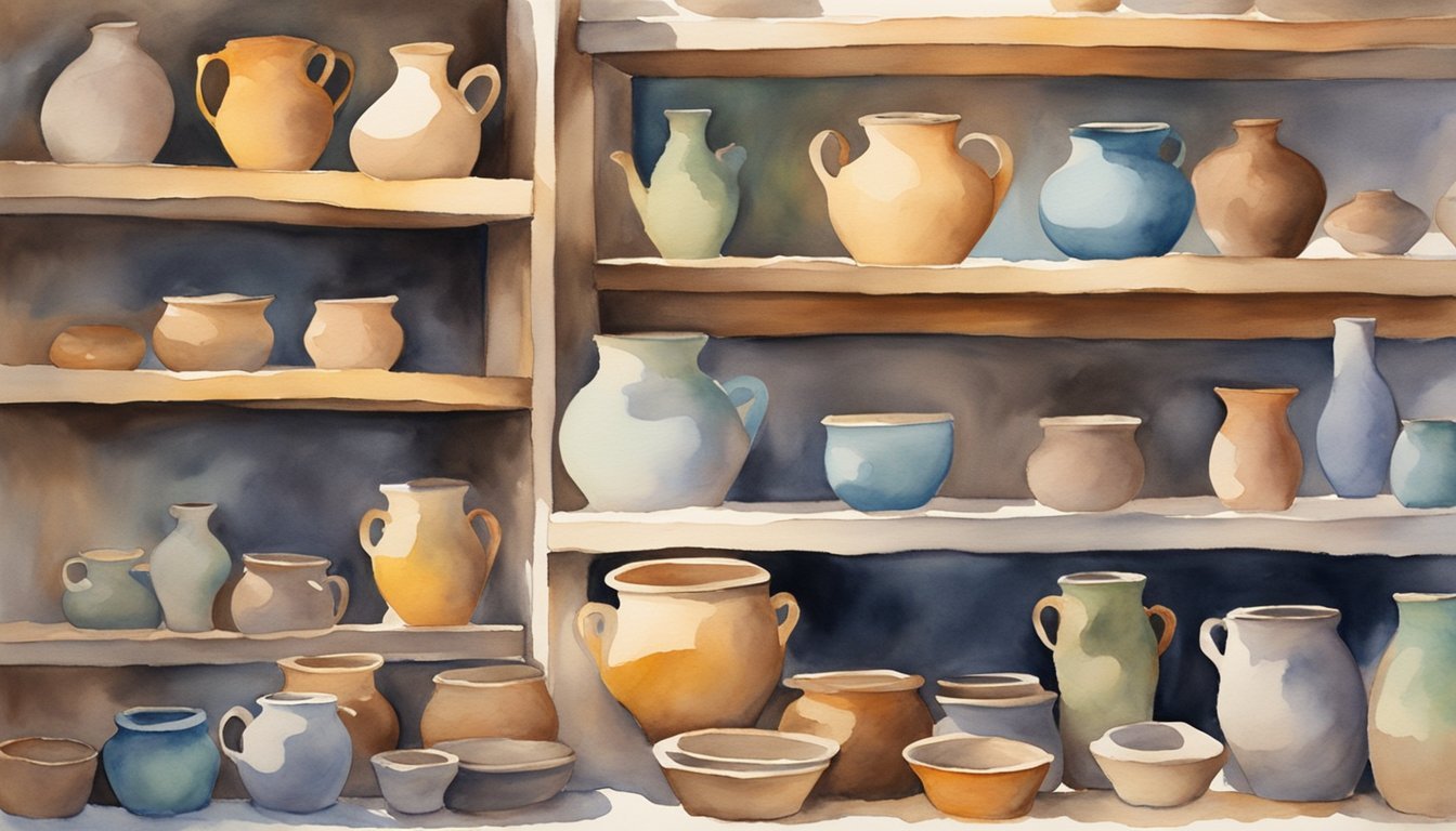 A potter's wheel spins as hands mold clay.</p><p>Shelves display colorful, unique pottery.</p><p>Sunlight streams through the studio window, casting warm, inviting shadows