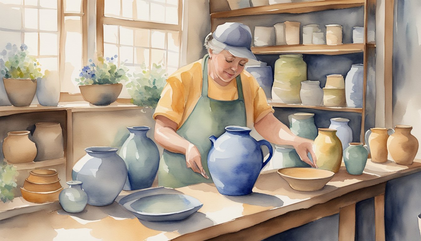 A customer places a pottery order online.</p><p>The artist carefully packages the handmade piece and ships it with care