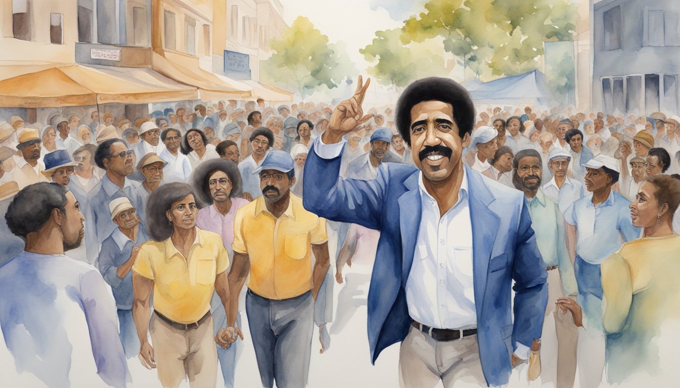 Richard Pryor's philanthropy and activism are depicted through a series of charitable acts and public demonstrations