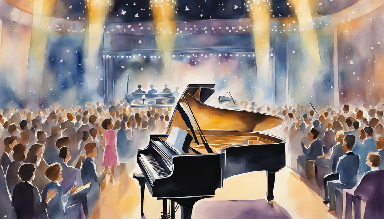 A piano sits on a stage, surrounded by flashing lights and a roaring crowd.</p><p>Sheet music flutters in the air as Little Richard's iconic music fills the room