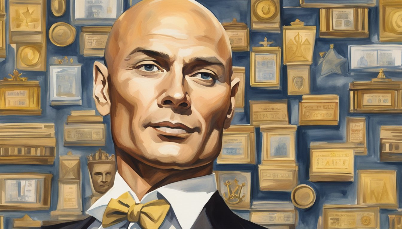 Yul Brynner's iconic bald head, adorned with a regal crown, stands tall amidst a backdrop of theater curtains and film reels.</p><p>His name is emblazoned in golden letters, surrounded by accolades and awards