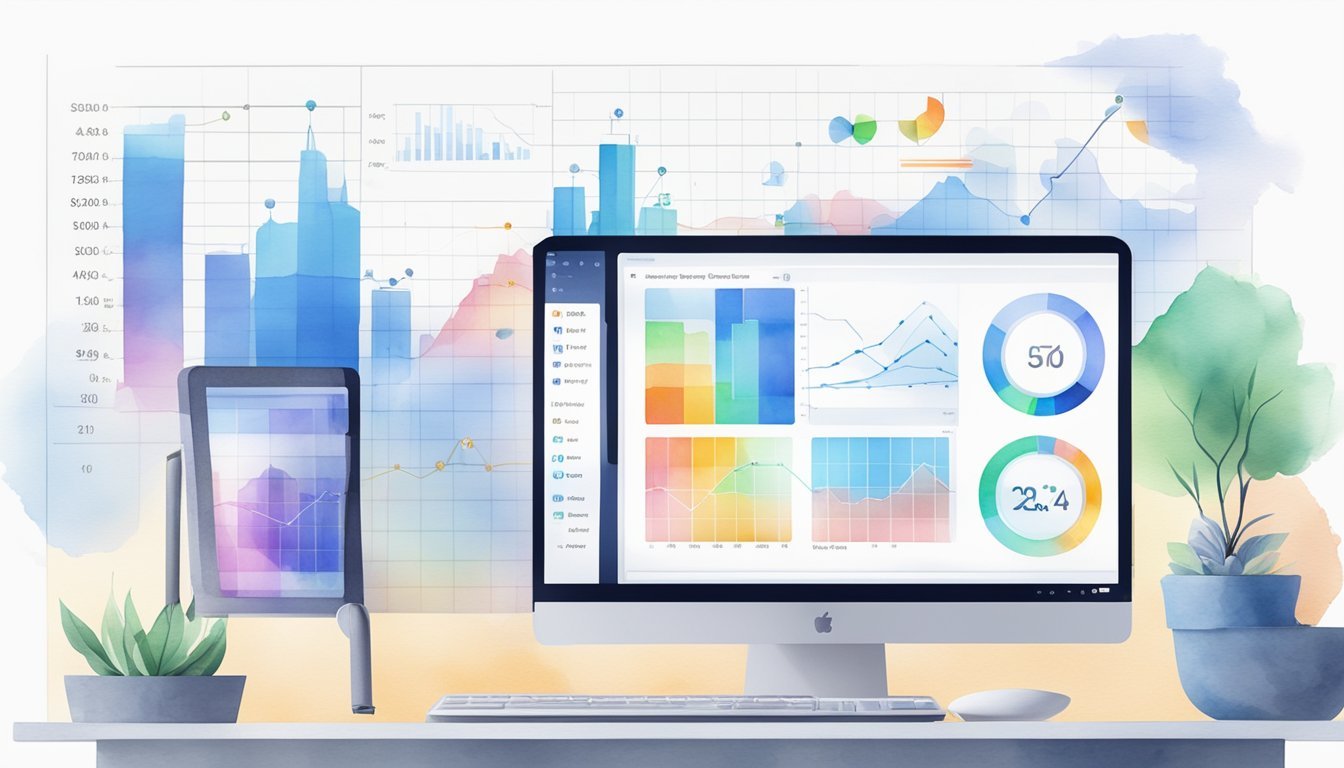 Four AI analytics tools displayed on a computer screen, with graphs and data showing improved website SEO performance